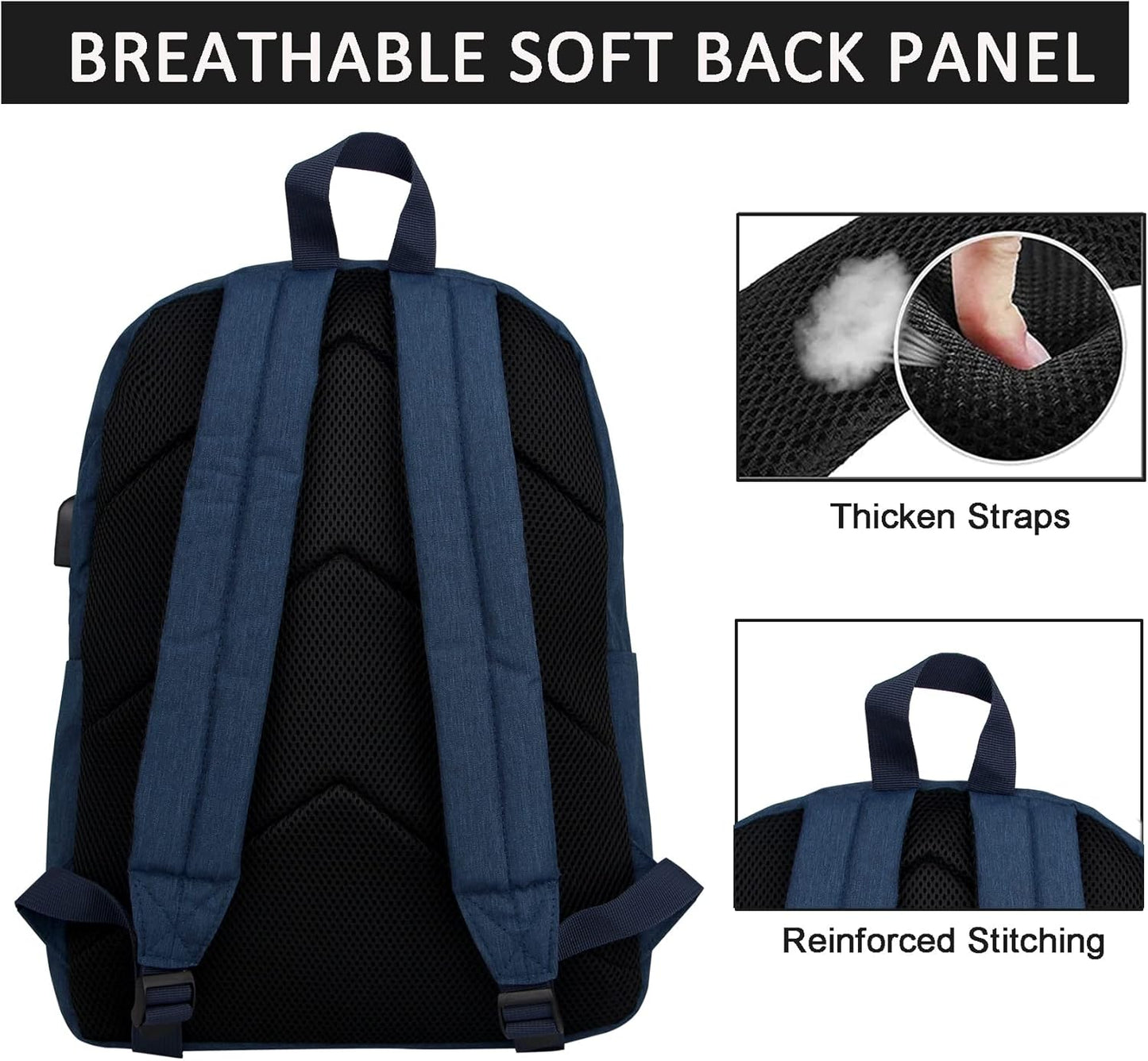 SUPACOOL Casual Laptop Backpack with USB Charging Port for Men and Women, School Bookbag for College, Lightweight Pack Back(Dark Black)