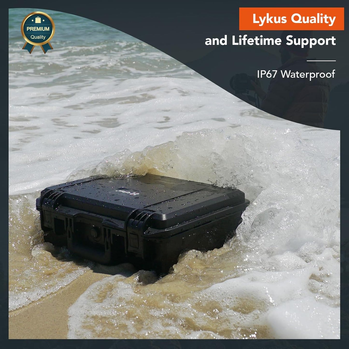 Lykus HC-4410 Waterproof Hard Case with Customizable Foam Insert, Interior Size 17.32x11.42x4.72 in, Suitable for up to 16" Laptop,Starlink Mini,Keyboard,Drill,Audio Mixer,mic,Flashlight,and More