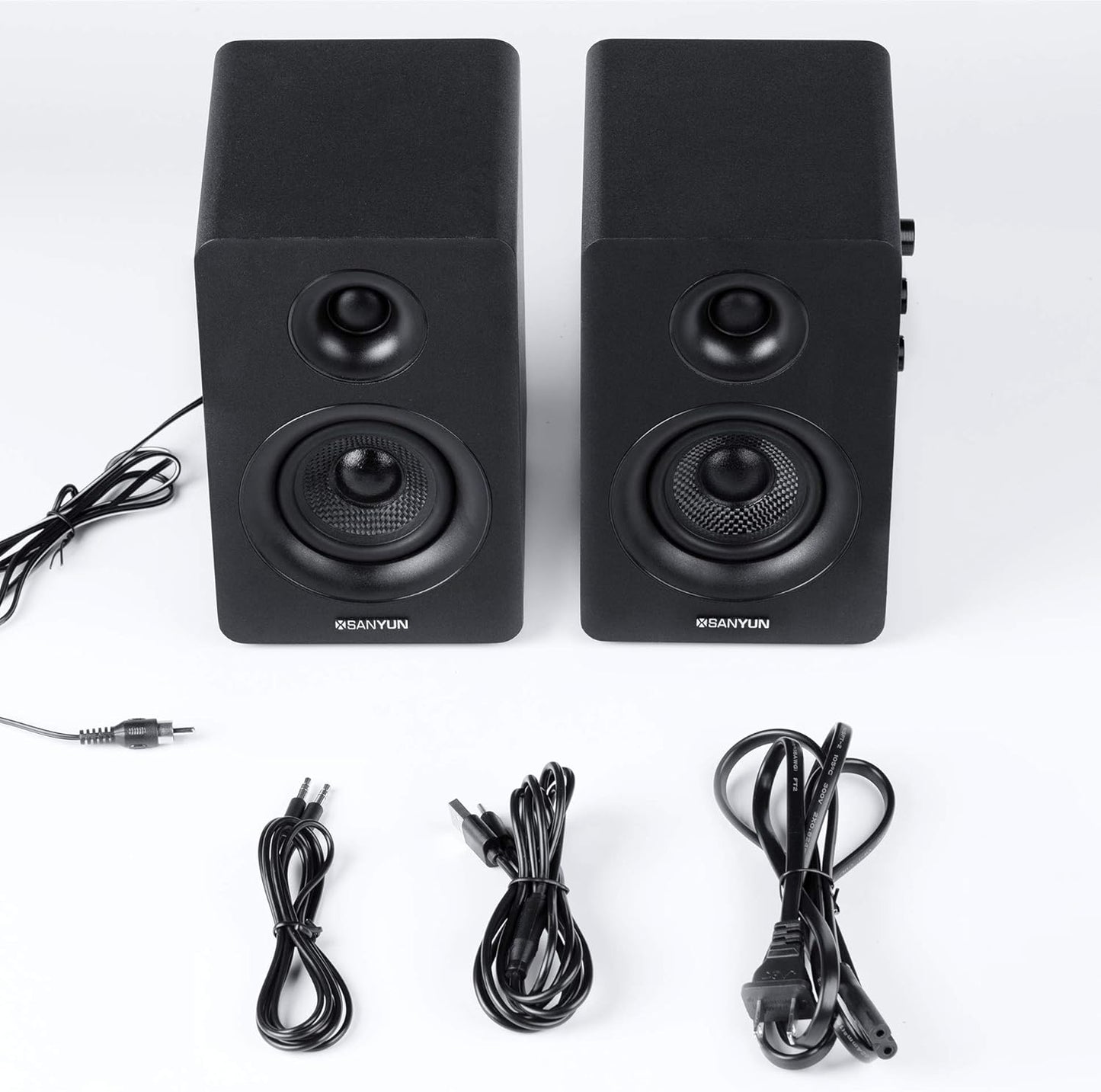 Sanyun SW208 3" Active Bluetooth 5.0 Bookshelf Speakers – 60W Carbon Fiber Speaker Unit - Built-in 24bit DAC - Dynamic 3D Surround Sound – 2.0 Computer PC Monitor Gaming Speakers (Pair, White)