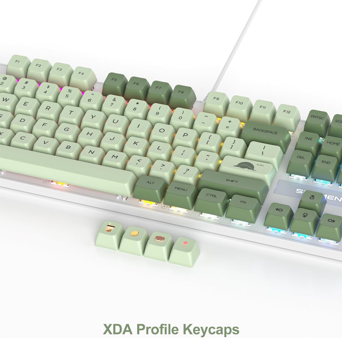 Fogruaden Full Size Mechanical Keyboard, Green Matcha Keyboard, Wired USB 104 Keys RGB Backlit Gaming Keyboard with Number Pad, Red Switches, NKRO Mechanical Keyboard for Windows Laptop PC Gamer