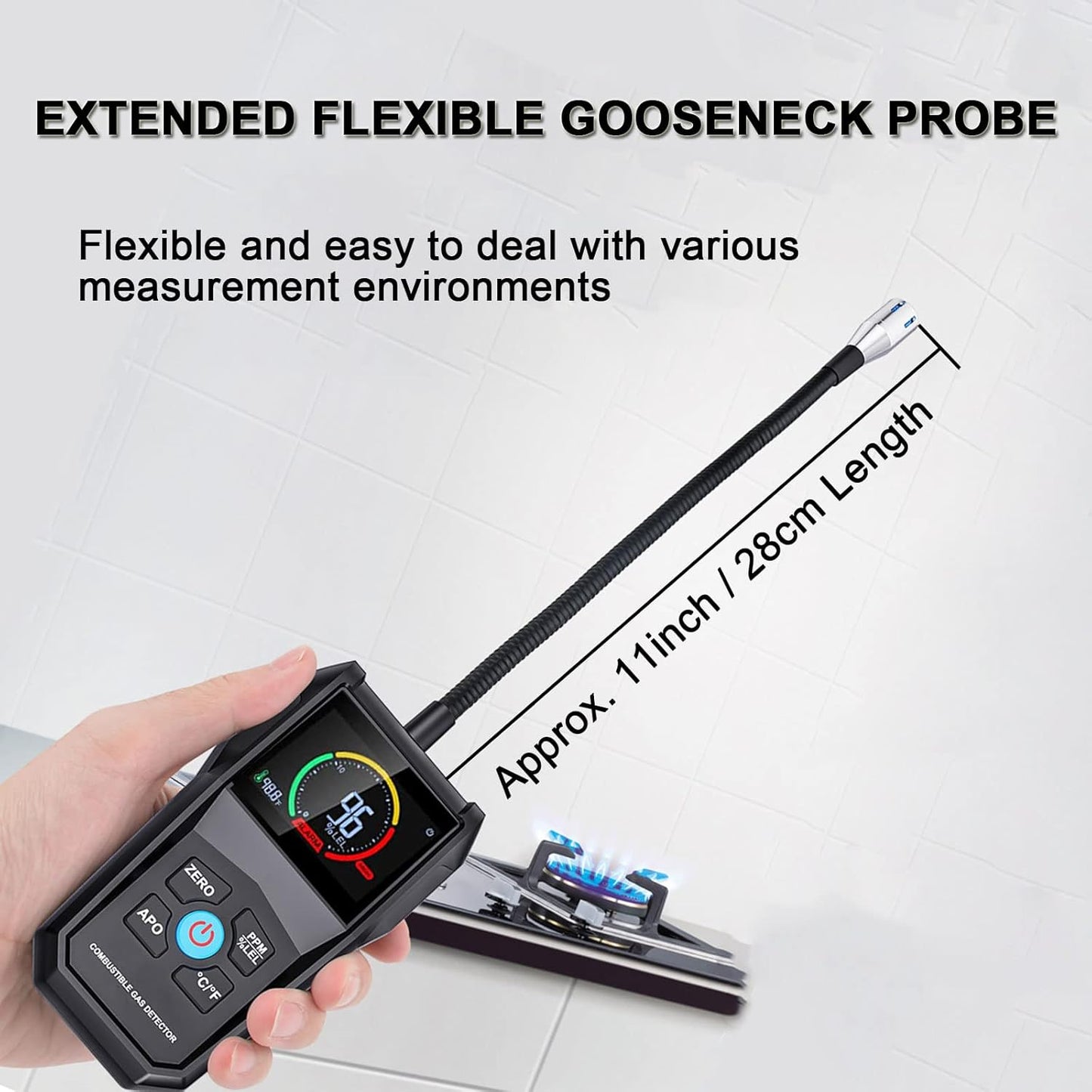 Gas Leak Detector, Portable Combustible Gas Detector, Gas Sniffer for Flammable Natural Gas Acetone Propane Benzene Ethanol Gasoline Methane LPG in RV or Home, 9999 PPM 20% LEL with LCD Color Display