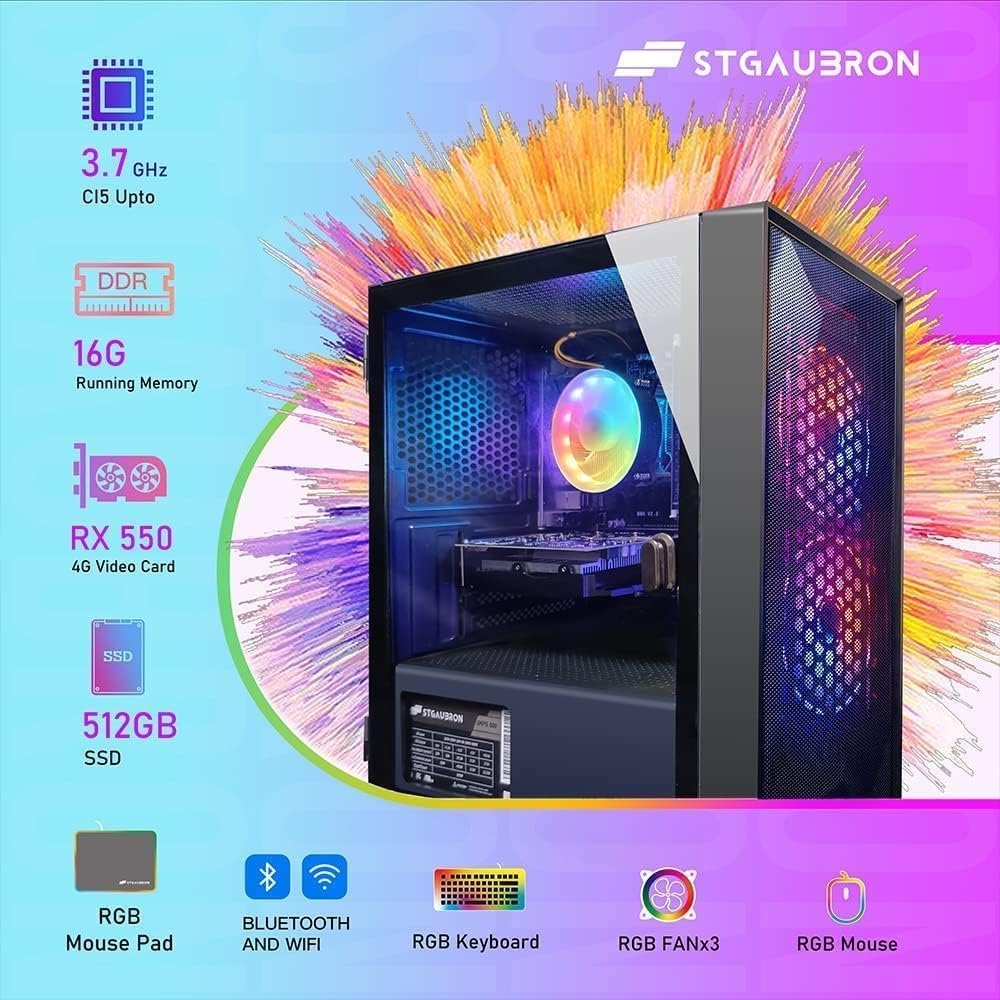 STGAubron Gaming PC Computer Desktop, GeForce RTX 2060 Super, Intel Core i7 8th up to 4.1GHz, 16G DDR4, 1T SSD, 600M WiFi, BT 5.0, RGB Fan x6, Windows 11 Home