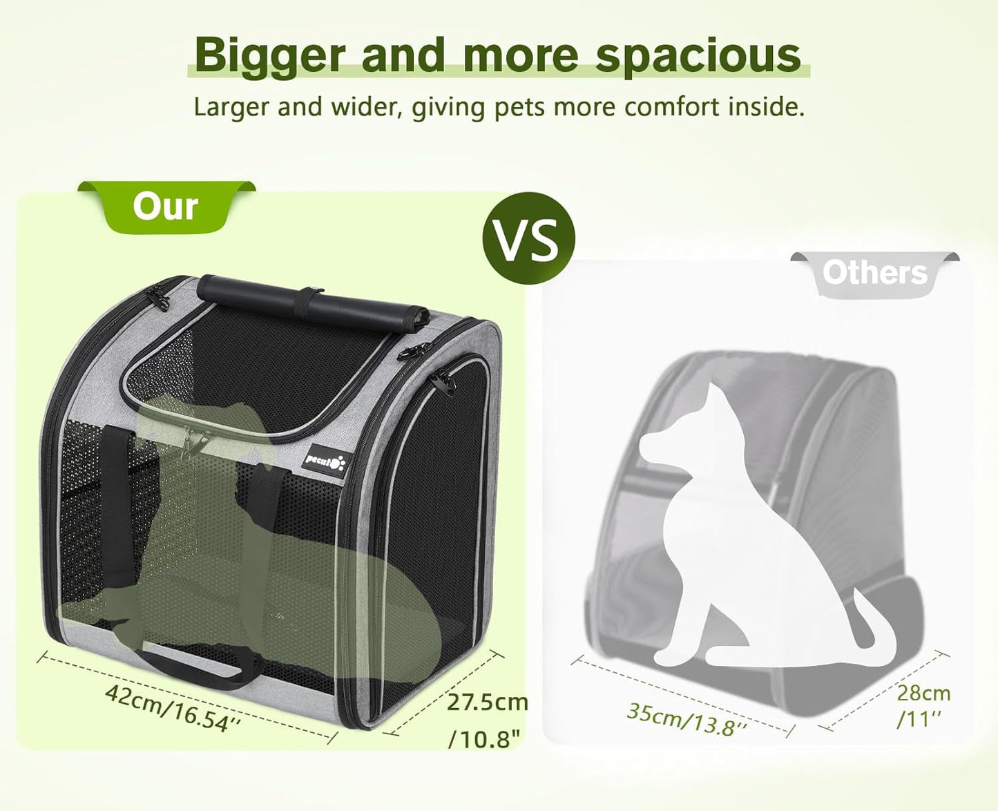 Pecute Cat Backpack, Upgraded Dog Backpack Carrier with Widened Interior Space, Pet Backpack Carrier for Small Dogs and Small to Medium Cats, Pet Travel Carrier with Soft Padded, Reinforced Support