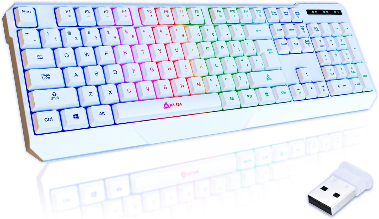 KLIM Chroma Wireless Gaming Keyboard RGB New - Long-Lasting Rechargeable Battery - Quick and Quiet Typing - Water Resistant Backlit Wireless Keyboard for PC PS5 PS4 Mac - Black