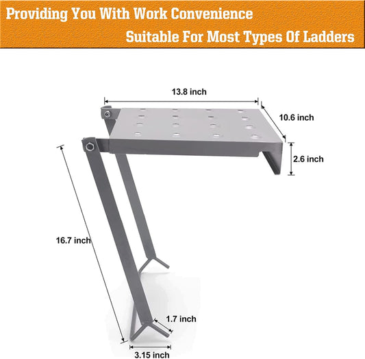 Ladder Platform Attachment,Steel Ladder Work Platform Extension | 400lbs capacity 10.6×13.8in anti-slip ladder work platform foldable attachment fits most ladders with 11.5"-14" rung spacing