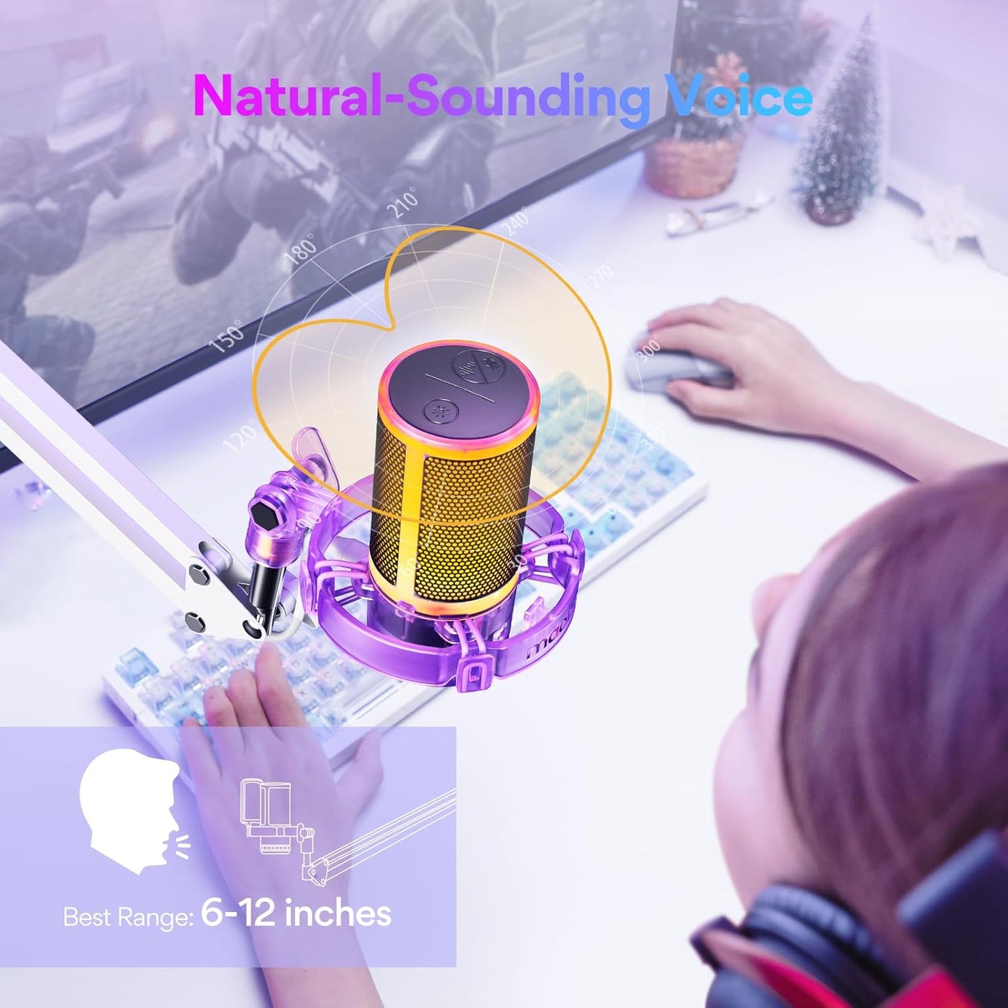 MAONO Gaming USB Microphone, Noise Cancellation Condenser mic with Mute, Gain, Monitoring, Boom Arm for Streaming, Podcast, Vocal, Twitch, YouTube, Discord, PC, Computer, PS4, PS5, Mac, DGM20S