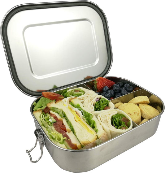 UPTRUST Leak Proof Stainless Steel Bento Lunch Container, (47OZ/1400ML) Metal Bento Lunch Box for Kids or Adults, 3 Compartment Packing Box for Work Lunch - PuriLite