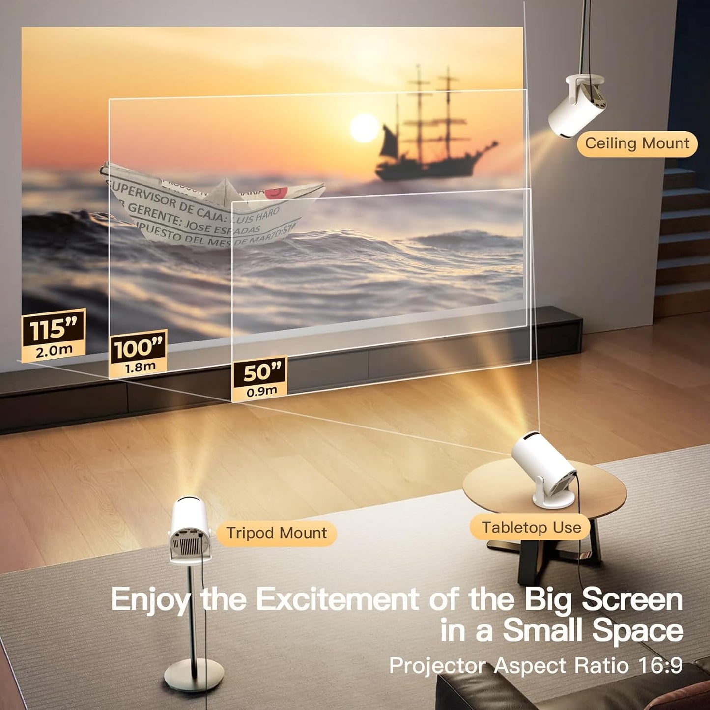 Mini Projector with WiFi and Bluetooth Built-in Android 11, 1080P 4K Support Portable Projector LYNCAST 180°Rotatable Upgrade HY300pro+ Projector for Home,Outdoor Use OptiBarrel 005