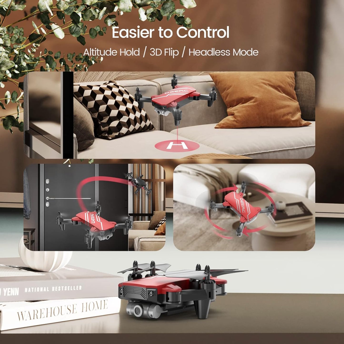 DEERC D20 Mini Drone Foldable for Kids with 720P HD FPV Camera Remote Control Toys Gifts for Boys Girls with Tap Fly,Auto Hover,Voice/Gesture Control,Speed Adjustment,2 Batteries,3D Flip