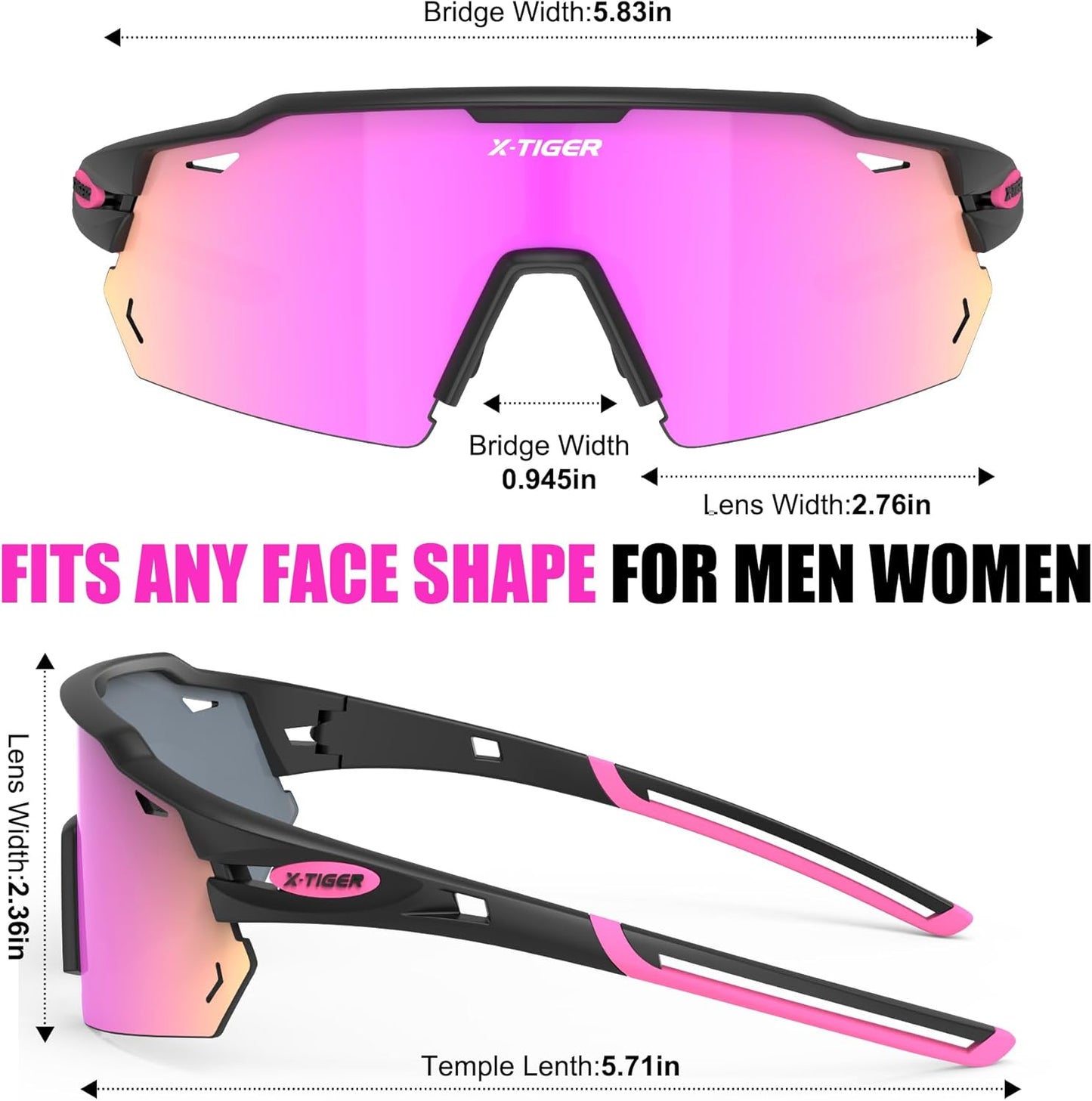 X-TIGER Polarized Cycling Glasses with 5 Interchangeable Lenses,MTB Biking Baseball Running Sports Sunglasses for Men Women