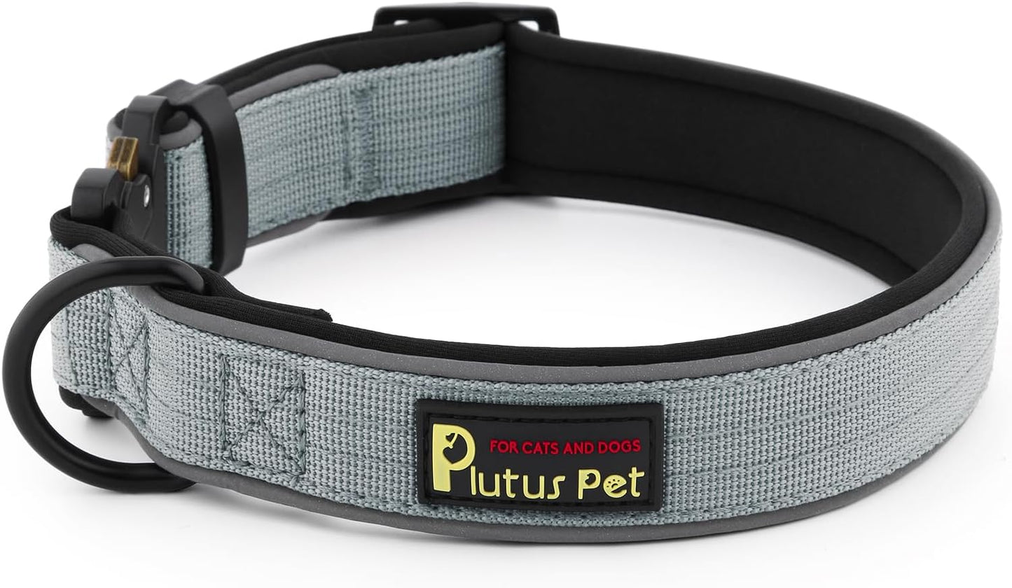 Plutus Pet Tactical Dog Collar, Reflective, Adjustable Heavy Duty Dog Collar, Soft Padded and Comfortable, for Small Medium and Large Dogs (Red, L)