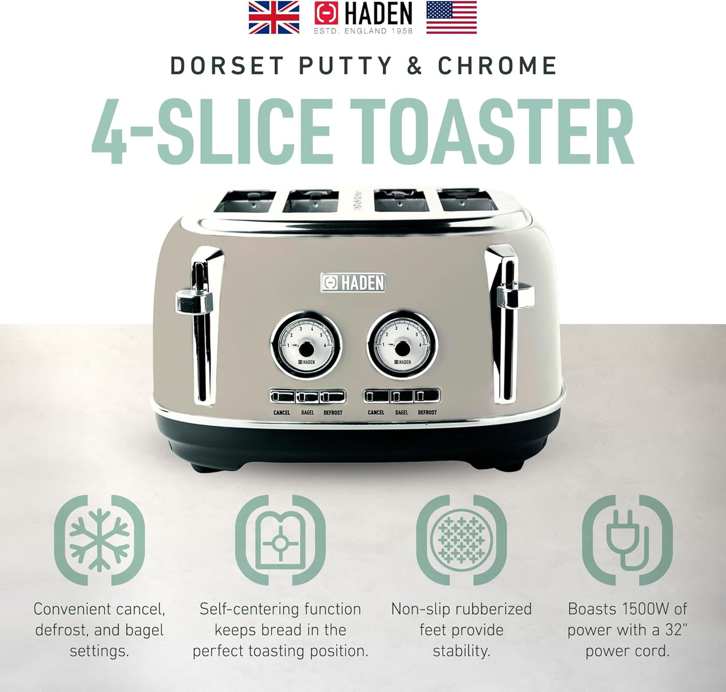 Haden Dorset 75083 Stainless Steel 1500W Retro Toaster 4 Slice Wide Slot w/Removable Crumb Tray and Settings, Black/Copper Toasters w/Adjustable Browning Control, Smart Toaster