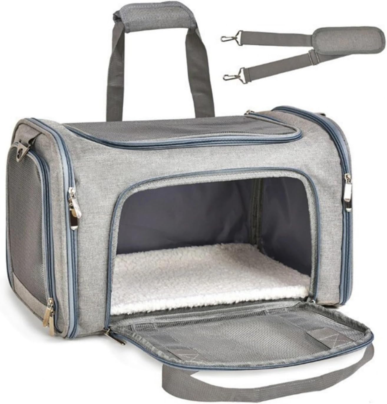 Most Airline Approved Cat Carriers Dog Carriers Soft-Sided Pet Travel Carrier for Puppies/Kittens/Rabbits, 5-Sided Breathable Mesh, Self-Locking Zippers, 17''X11''X11''