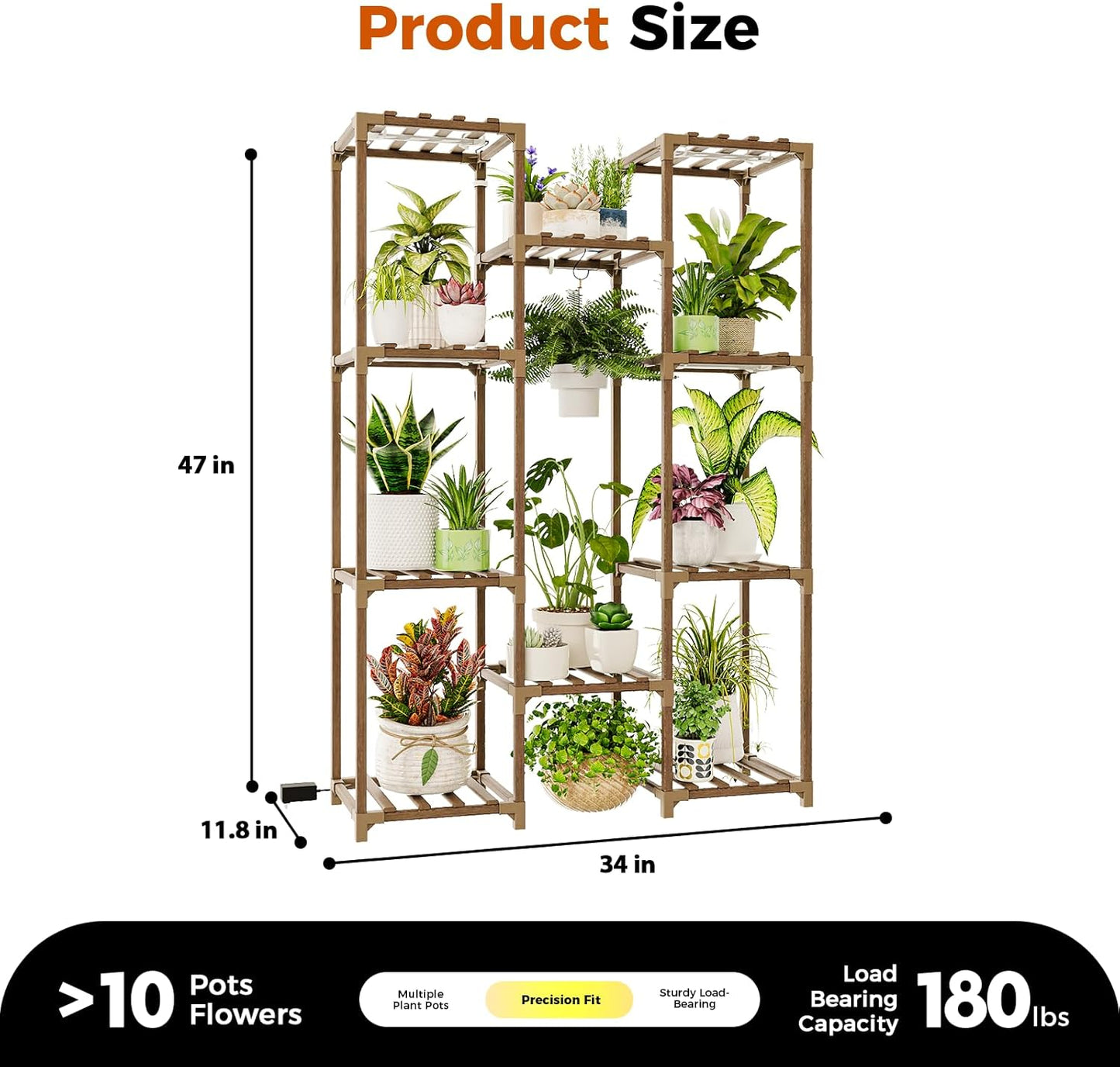 Bamworld Plant Stand Indoor Outdoor Hanging Plant Shelf for Multiple Plants Pots Wood Flower Stand Tall Large Flower Holder for Living Room, Patio, Balcony, Garden Decor, Brown
