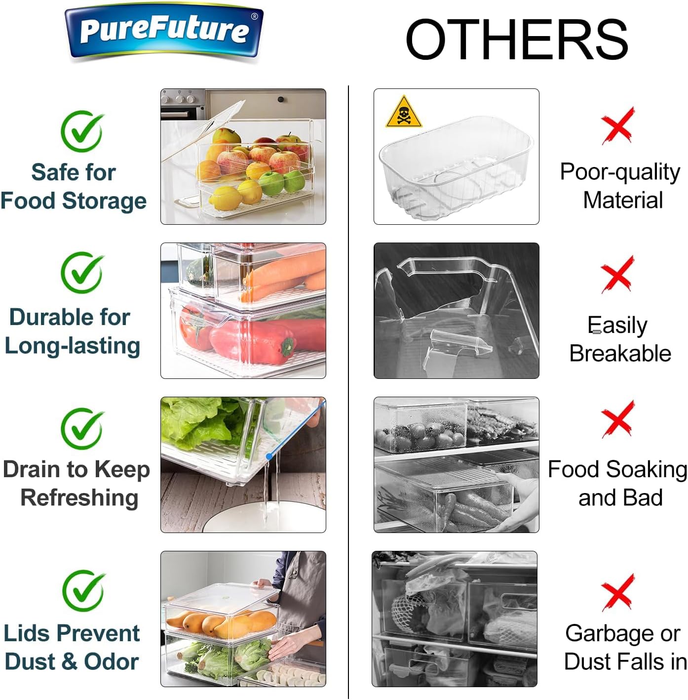 Pure Future 50-Piece Large Airtight Food Storage Containers with Lids, BPA-Free Stackable & Microwave Safe Kitchen Set for Meal Prep, Freezer Use - 25 Containers & Lids, Leakproof Design