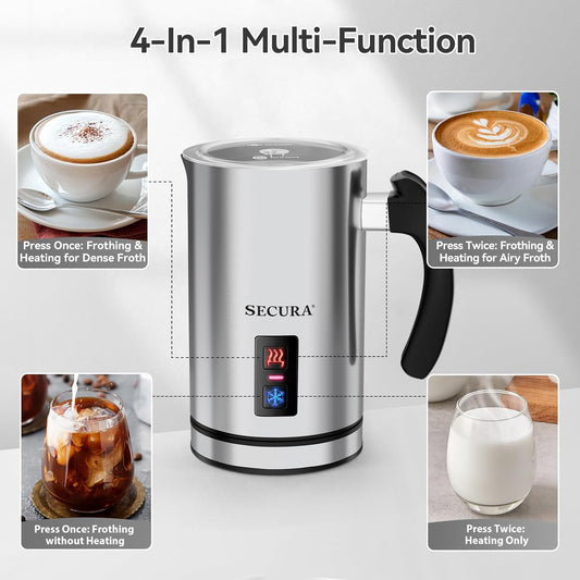 Secura Electric Milk Frother, Automatic Milk Steamer Warm or Cold Foam Maker for Coffee, Cappuccino, Latte, Stainless Steel Milk Warmer with Strix Temperature Controls - PuriLite