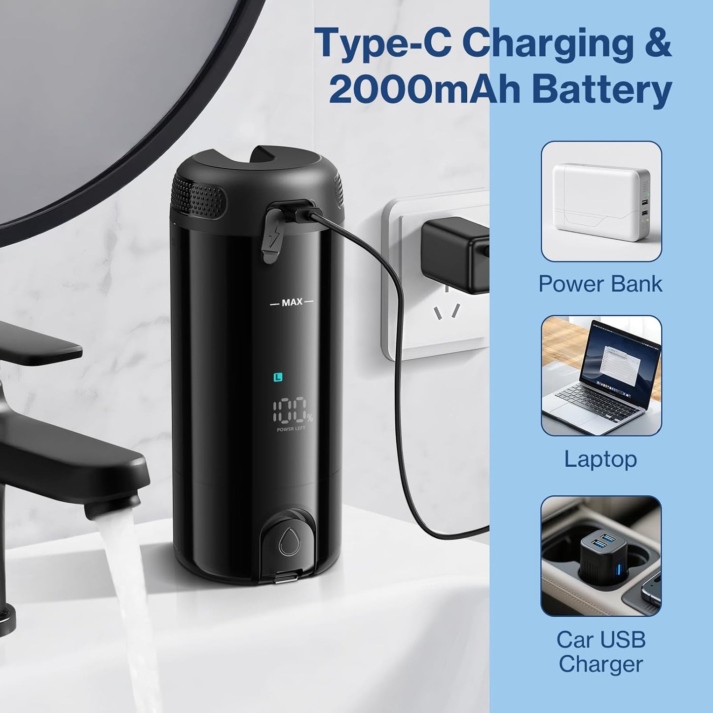 Portable Bidet for Travel, Rechargeable Handheld Bidet with 5 Modes, LED Screen, 250ML Waterproof Electric Sprayer for Baby/Women/Men, Personal Hygiene Cleaning, Postpartum Care