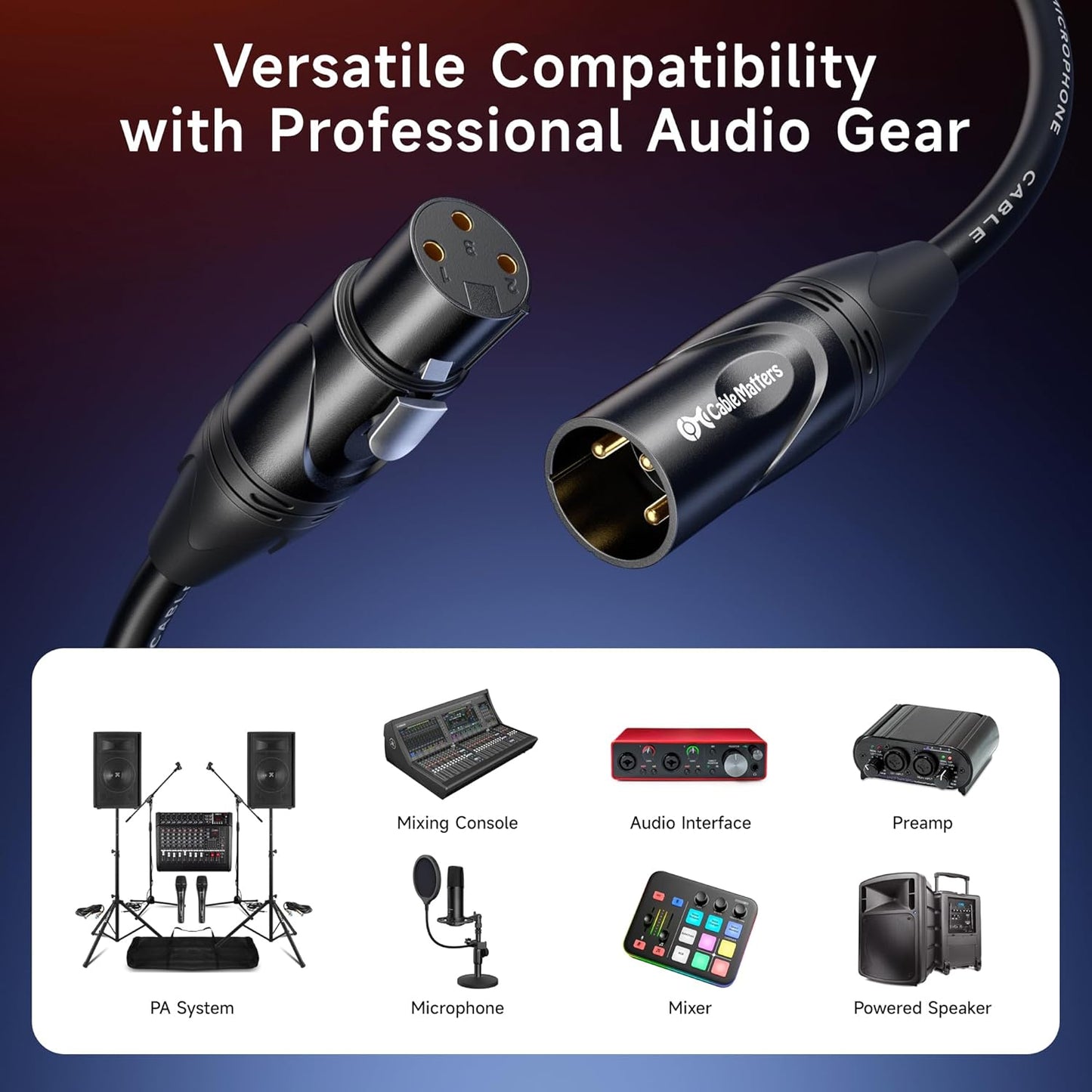 Cable Matters 2-Pack Premium XLR to XLR Cables - 6ft, Male to Female Microphone Cable, Oxygen-Free Copper (OFC) Mic Cord, Black