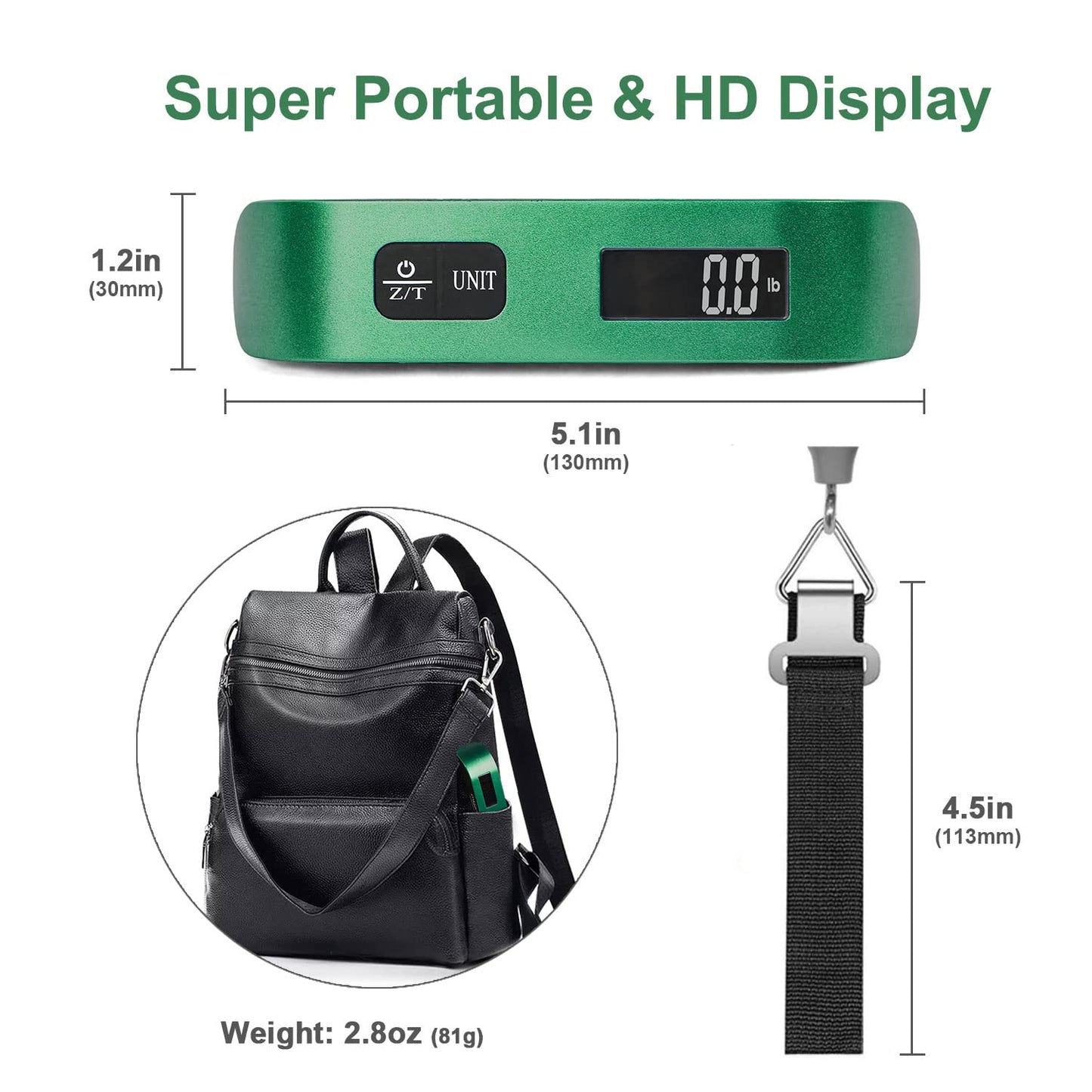 travel inspira Luggage Scale, Portable Digital Hanging Baggage Scale for Travel, Suitcase Weight Scale with Rubber Paint, 110 Pounds, Battery Included - Blue