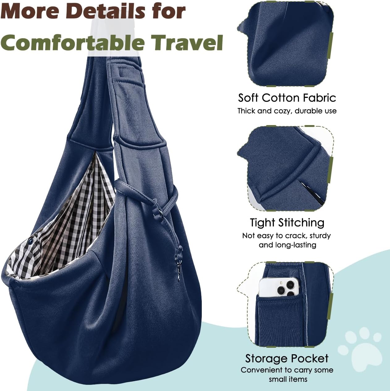 Pawaboo Small Dog Sling Carrier, Reversible Hands Free Dog Sling Carrier for Small Dogs and Cats, Puppy Sling Carrier with Adjustable Strap Buckle & Safety Harness, Puppy Essentials, Grey