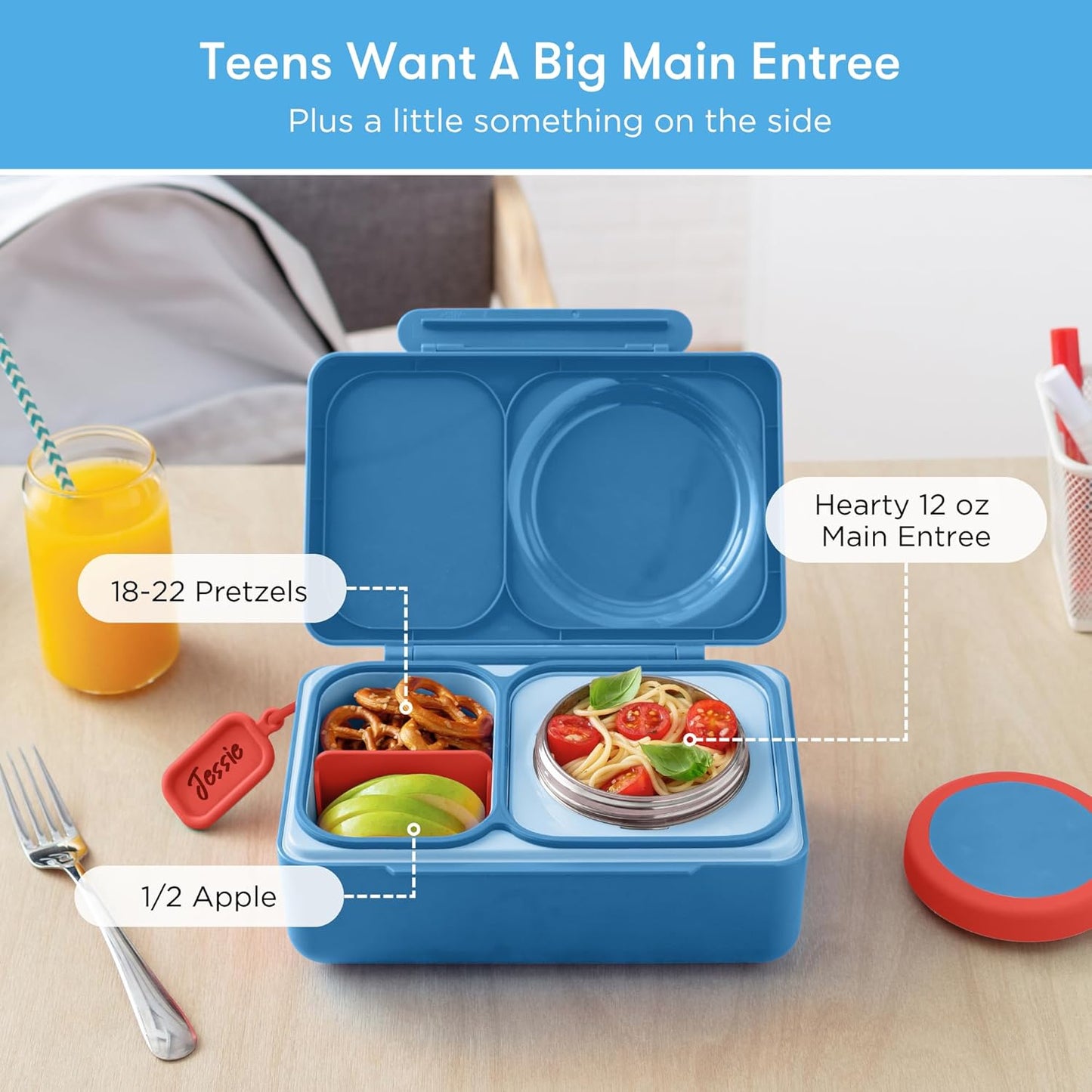 OmieBox UP bento box for kids | Insulated lunch box | Insulated food jar | Cooler ice pack | 2 Compartments (Cherry Pink)