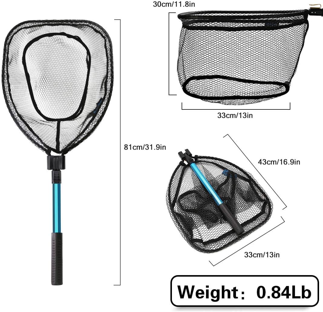 SAN LIKE Fishing Net Telescopic Landing Nets Folding Rubber Fish Net Rubber Coated Landing Net with Adjustable Sturdy Pole Handle for Saltwater Freshwater Bass Trout Fishing Easy Catch & Release