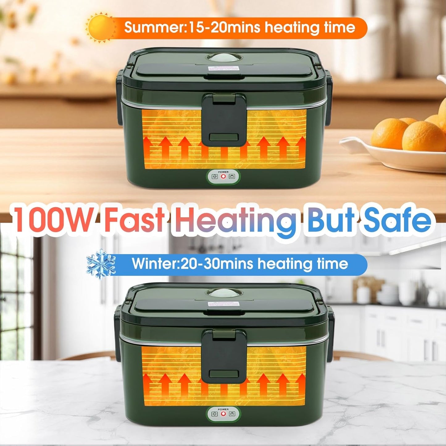 Kabbas 1.8L Portable Electric Lunch Box for Adults, 100W Heated Lunch Box for Men with Removable Dual Container, Fast Heating Food Warmer, 12V/24V/110V for Car Truck Office lonchera eléctrica portátil