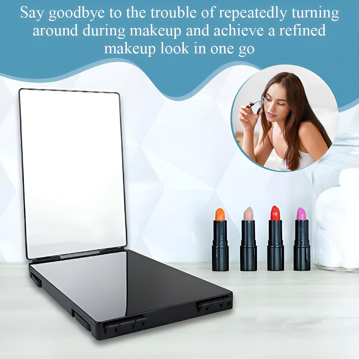 Retractable 3-Sided Makeup Mirror, 360° Vanity Mirror Foldable for Bathroom, Bedroom and Dorm, Hanging & Standing Dual-Use Travel Mirror (Black Frame)