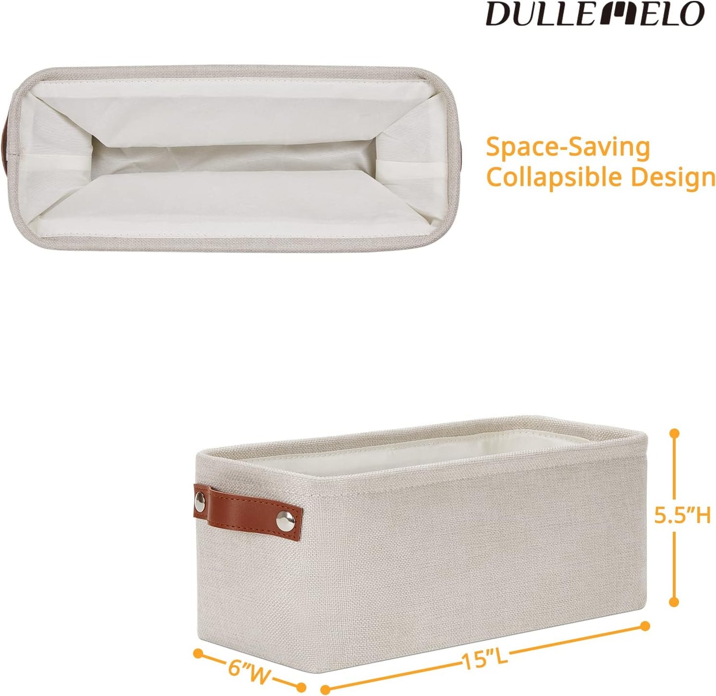 DULLEMELO Storage Baskets for Shelves, Fabric Collapsible Rectangular Storage Bins for Shelves, Closets, Nursery, Home, Office, Empty Gift Baskets (White&Teal)