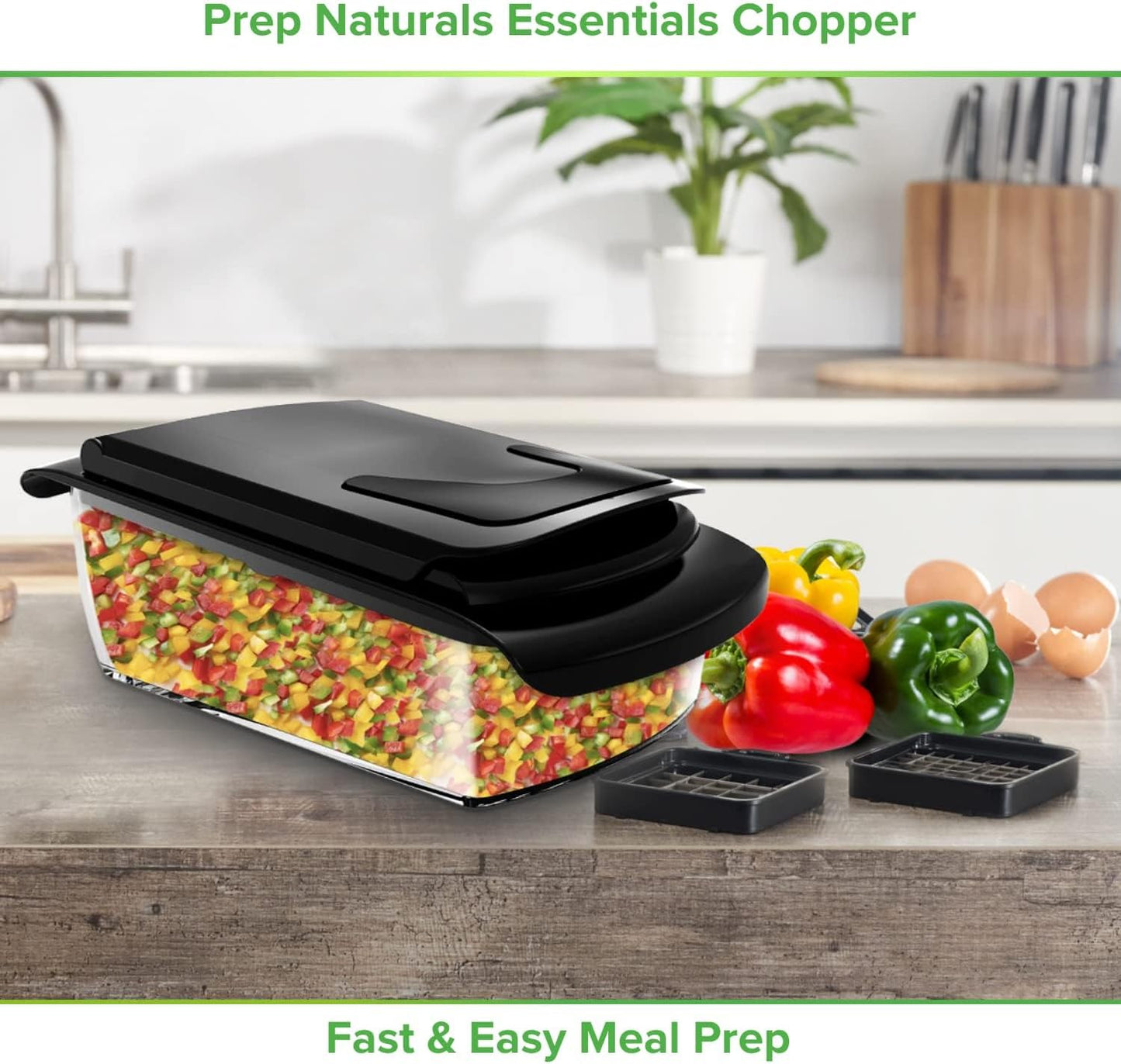 Vegetable Chopper with Container - 2-in-1 Black - Stainless Steel Veggie Chopper Onion Chopper Vegetable Cutter Food Chopper Onion Dicer - Kitchen Tools and Gadgets