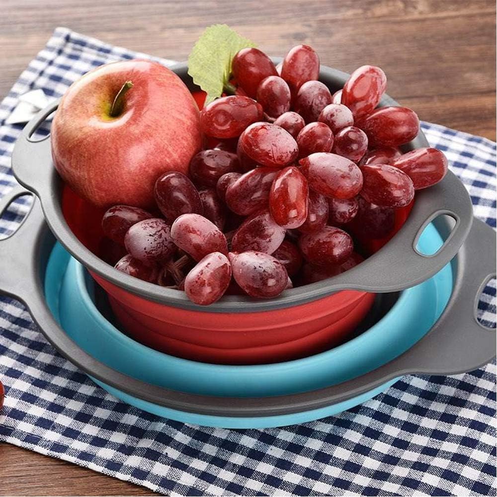 Collapsible Colander, BESUNTEK Strainer Set Round Food Silicone Kitchen for Draining Pasta, Vegetable and Fruit 2 pcs 4 Quart and 1 pcs 2 Quart (Orange + Green + Blue)