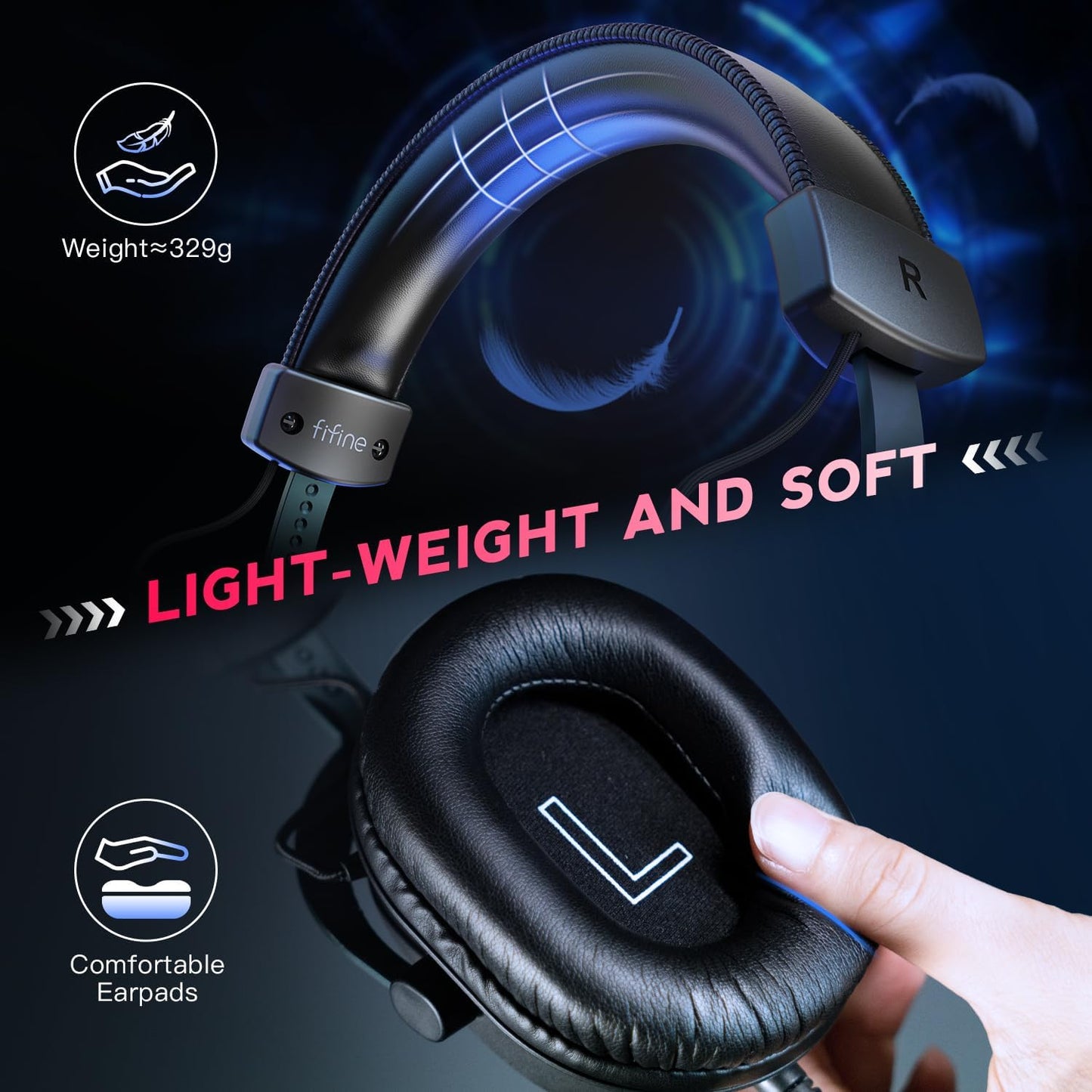 Fifine PC Gaming Headset with USB/3.5mm Jack for Laptop Computer, Over Ear Wired Headphones with 7.1 Surround Sound, Detachable Microphone, Volume Control, Noise Cancelling for PS5/Xbox/Switch-H9