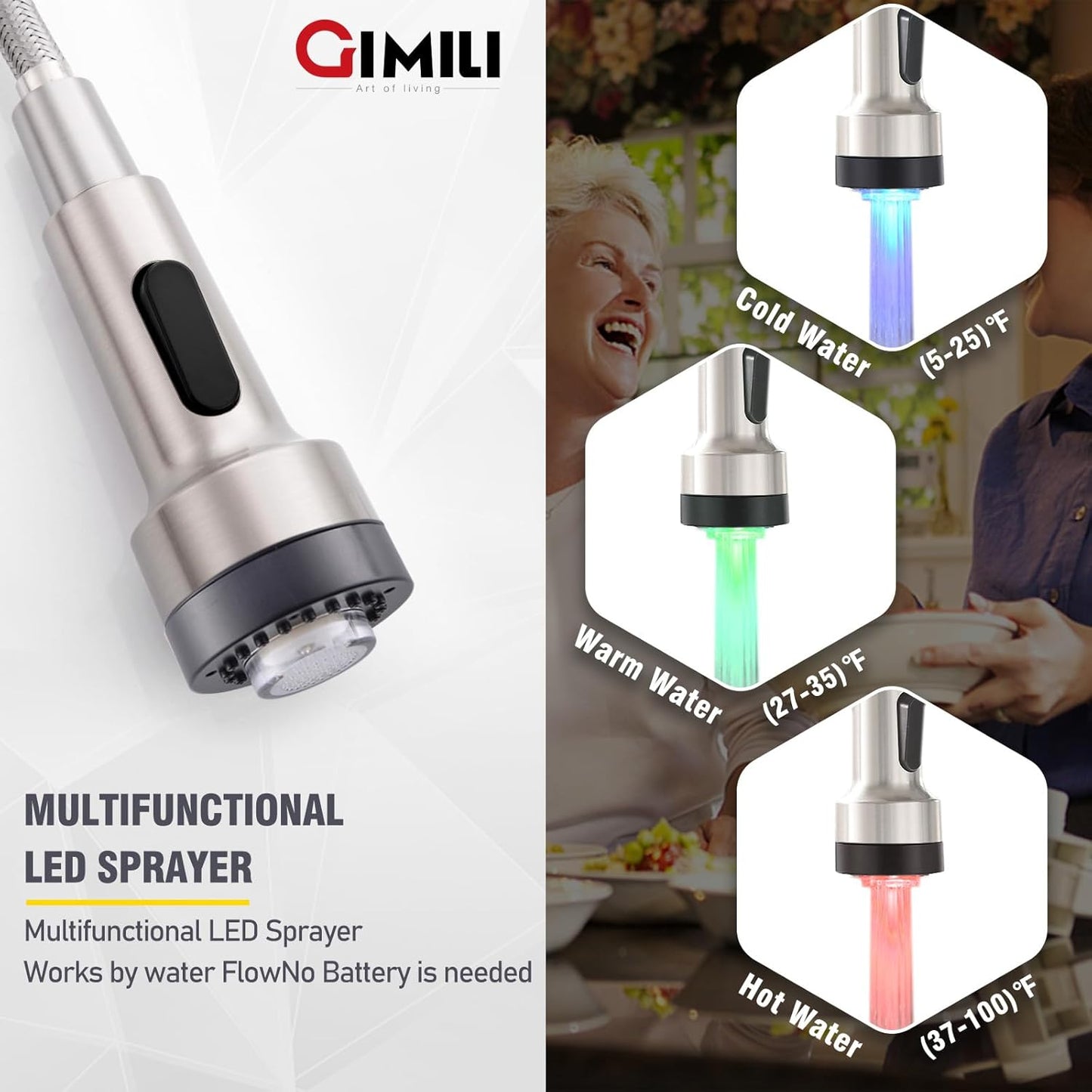 GIMILI Touchless Spring Kitchen Faucet with Pull Down Sprayer, Single Handle Motion Sensor Activated Hands-Free Kitchen Sink Faucet, Single Hole Smart Kitchen Faucet, Solid Brass, Matte Black