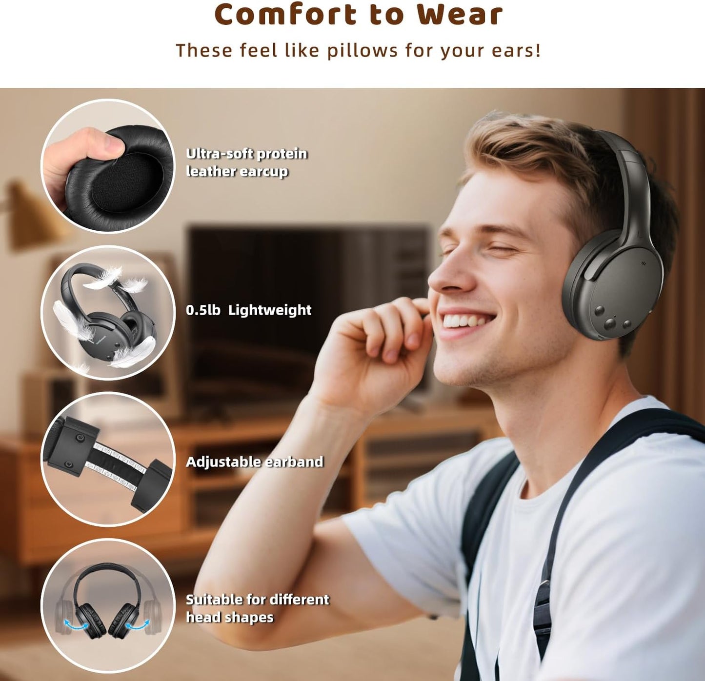Holdsound Wireless Headphones for TV Watching, TV Headphones Wireless for Seniors with USB Transmitter, 25hrs, No Lip-Sync Delay, Plug and Play, Gifts for Elderly,Light Black