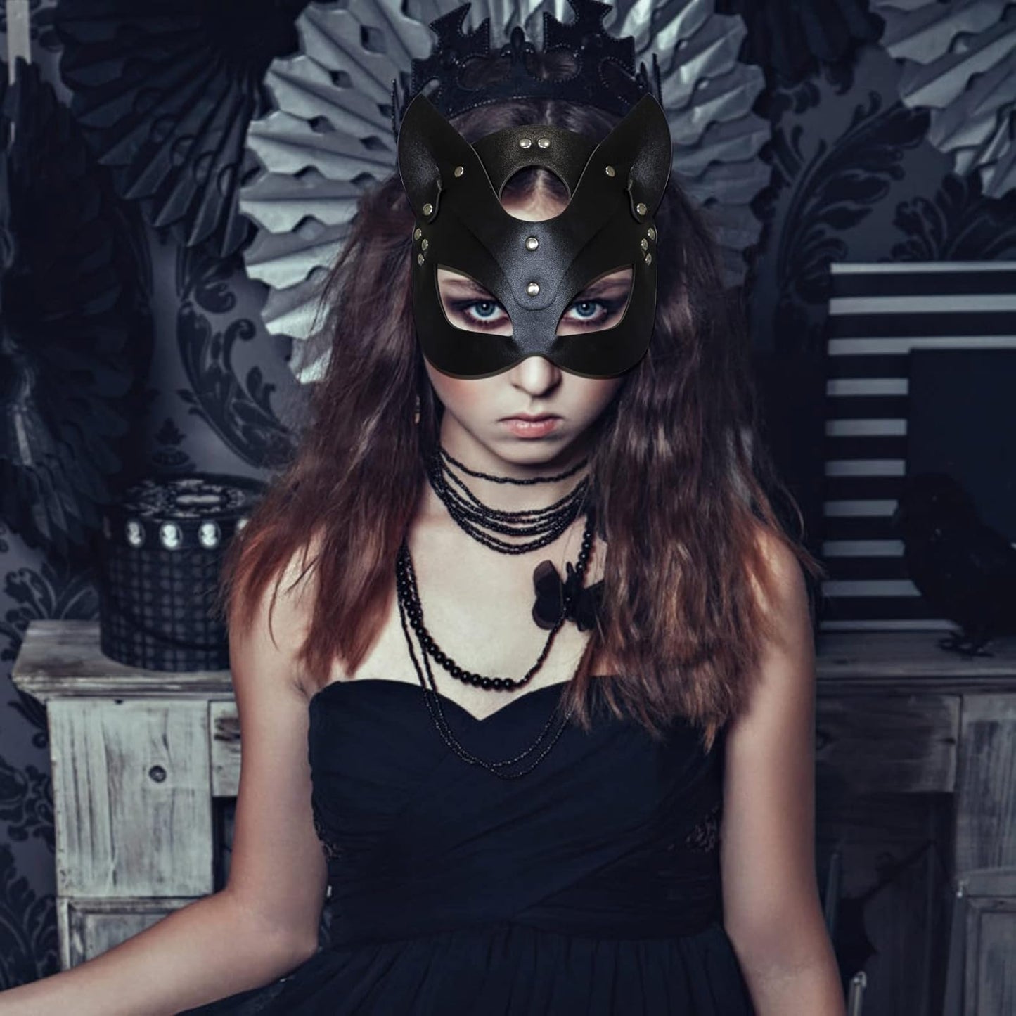 Cat Mask, Masquerade Mask for women Fox Mask Bunny Mask Cat Face Mask Leather Mask for Night Club Cocktail Cosplay Party