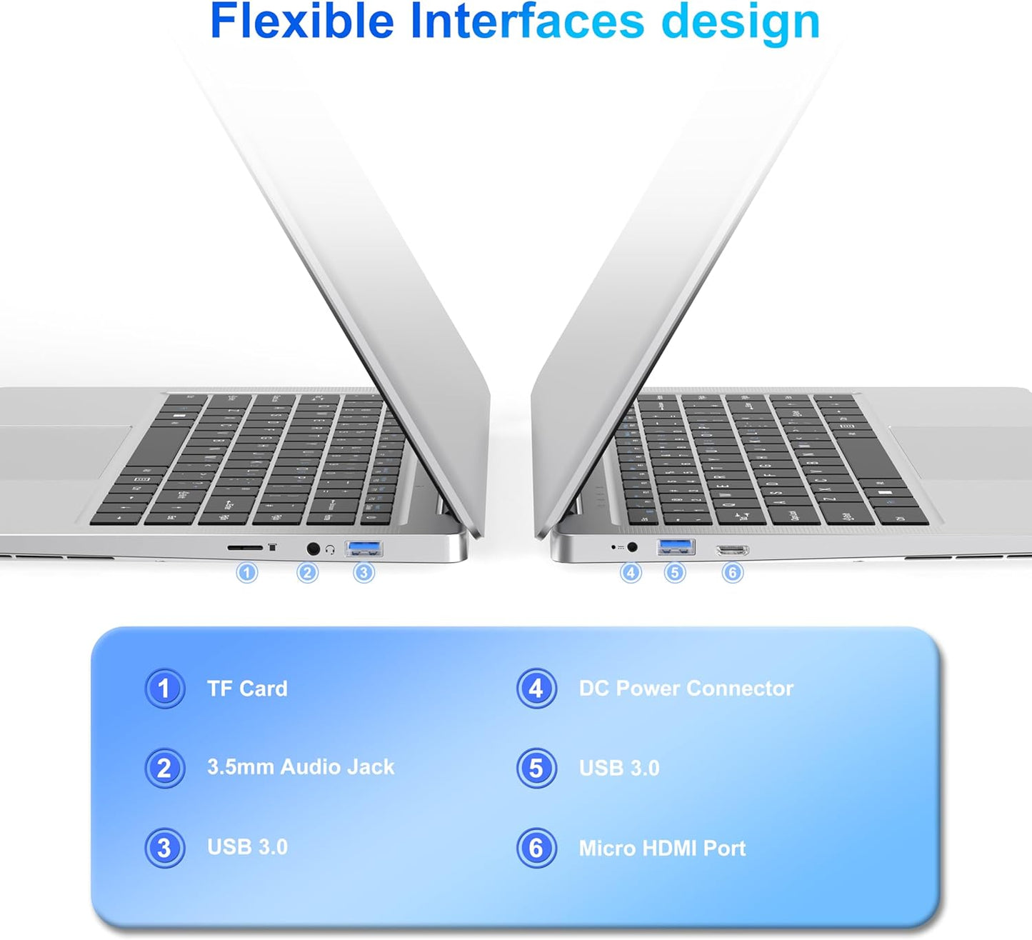 Laptop Computer 14.1 inch Laptop 6GB RAM 128GB SSD, Dual-Core Cerelon N4000 (up to 2.6GHz) Ordinateur-Portable Laptop PC, 2.4G/5G WiFi, BT 5.0, USB3.0, Mini HDMI, 3 Ports USB-C Hub