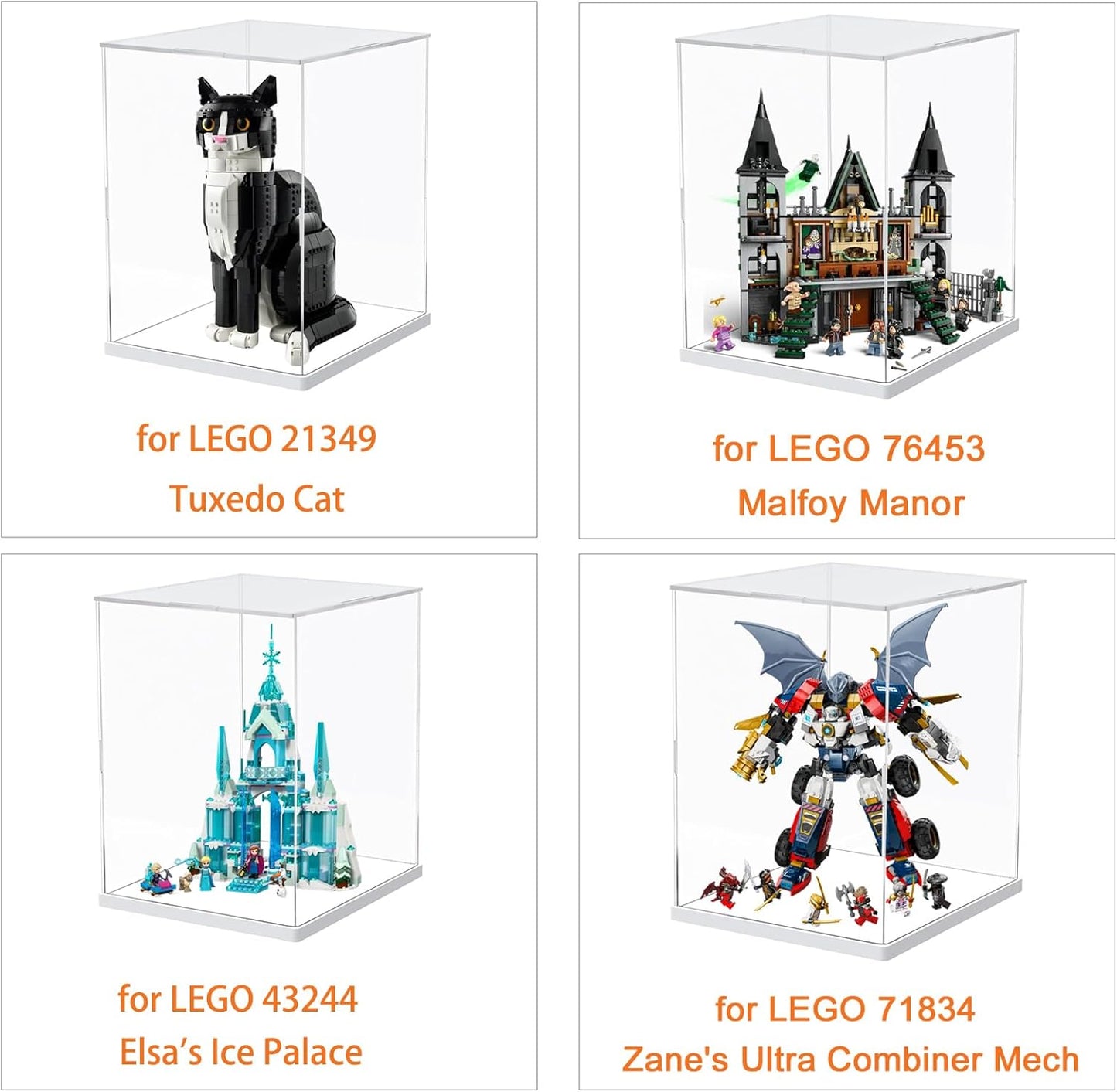 Thickened Clear Acrylic Display Case for Lego 10330 43268 76450 42170 10295 10353 Collectibles, Transparent Box Dustproof Protection with Wood-Plastic Base & String Light, Black Inside 40x20x20cm