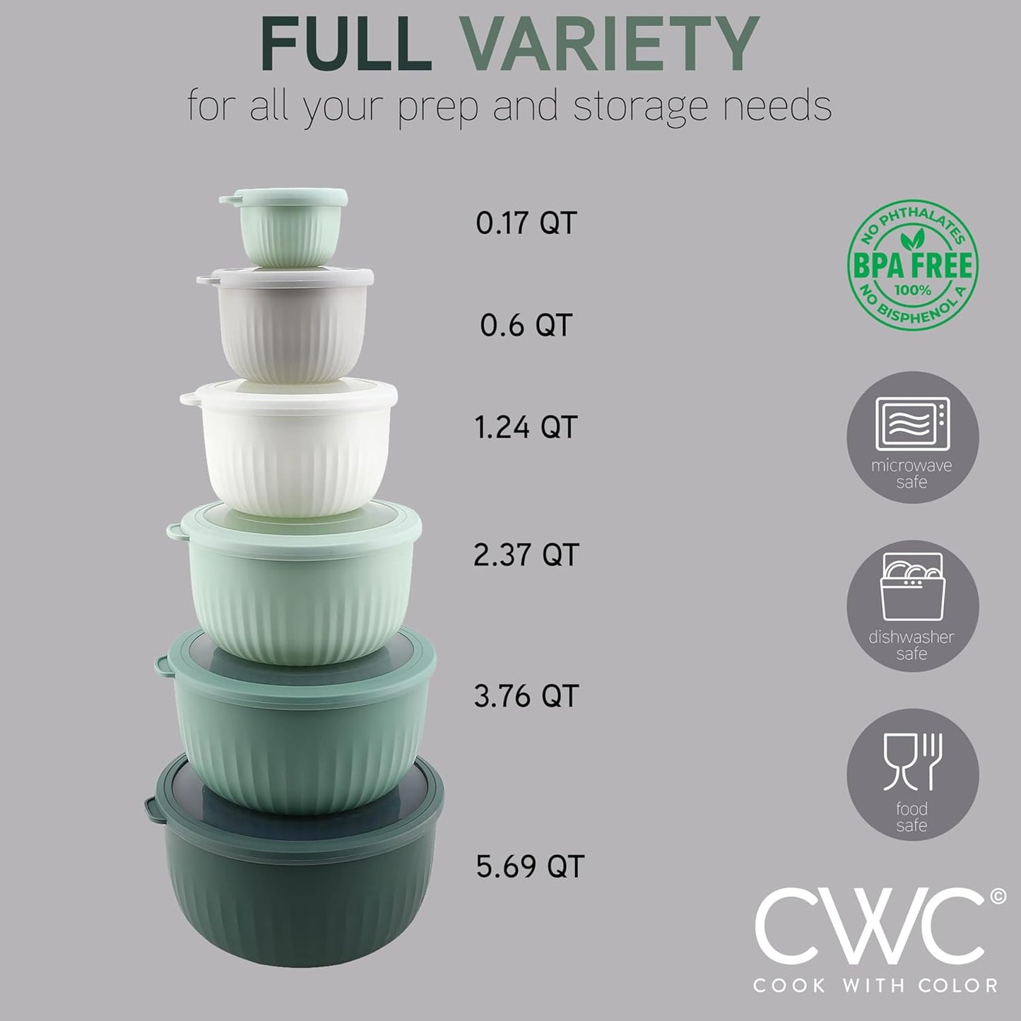 COOK WITH COLOR Prep Bowls with Lids- 8 Piece Nesting Plastic Small Mixing Bowl Set with Lids (Teal Ombre)