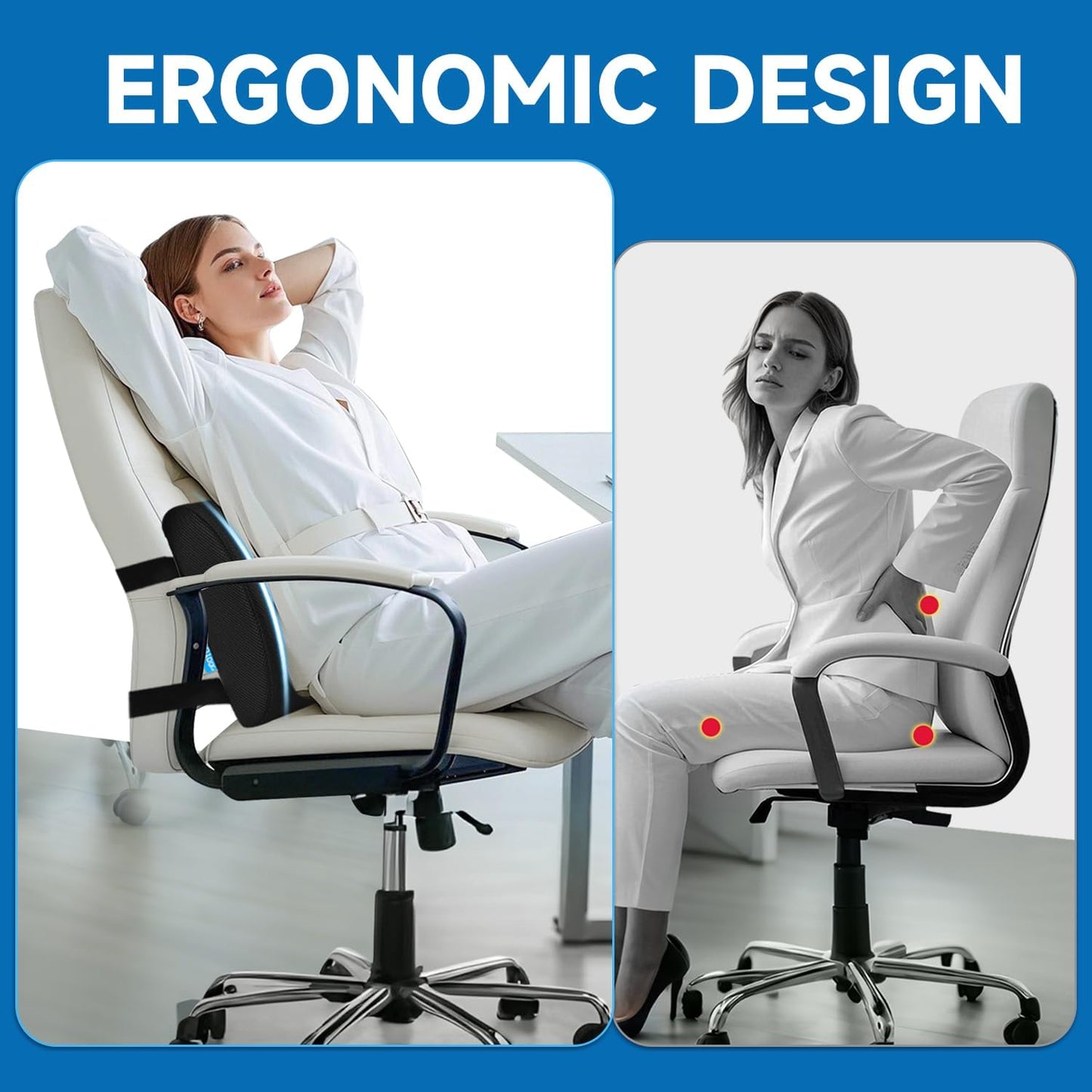 Lumbar Support Pillow for Office Chair Car Memory Foam Back Cushion Back Pain Relief Improve Posture Large Back Pillow for Computer, Gaming Chair, Recliner with Mesh Cover Double Adjustable Straps