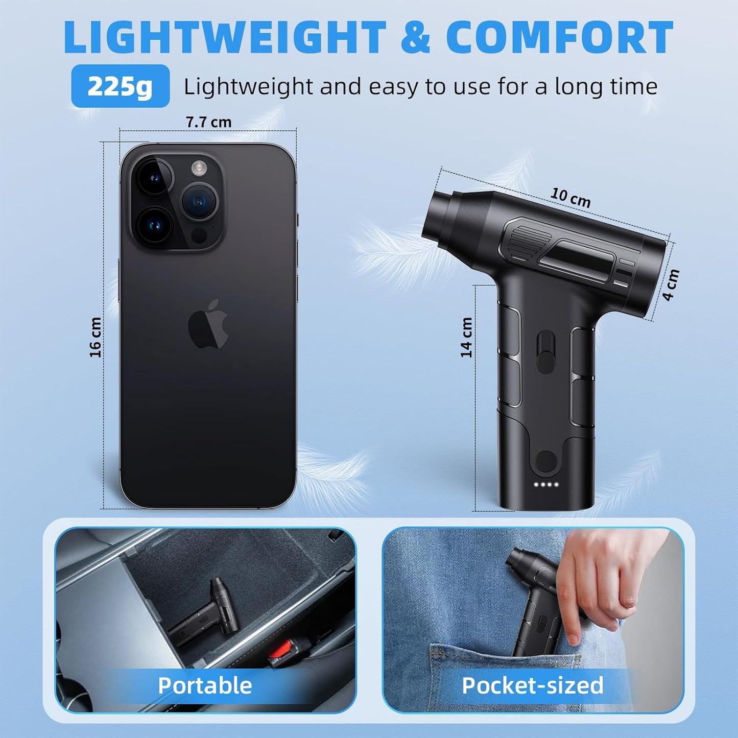 Compressed Air Duster, 130000RPM Electric Air Duster Replaces Compressed Air Cans, 3 Speed, Cordless Air Blower for Cleaning Camera Computer Household Pet Hair