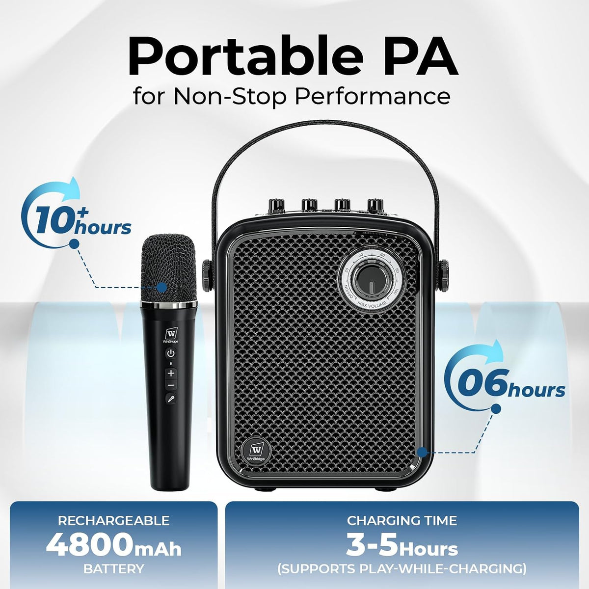 70W Voice Amplifier with UHF Wireless Handheld Microphone & Bluetooth 5.3