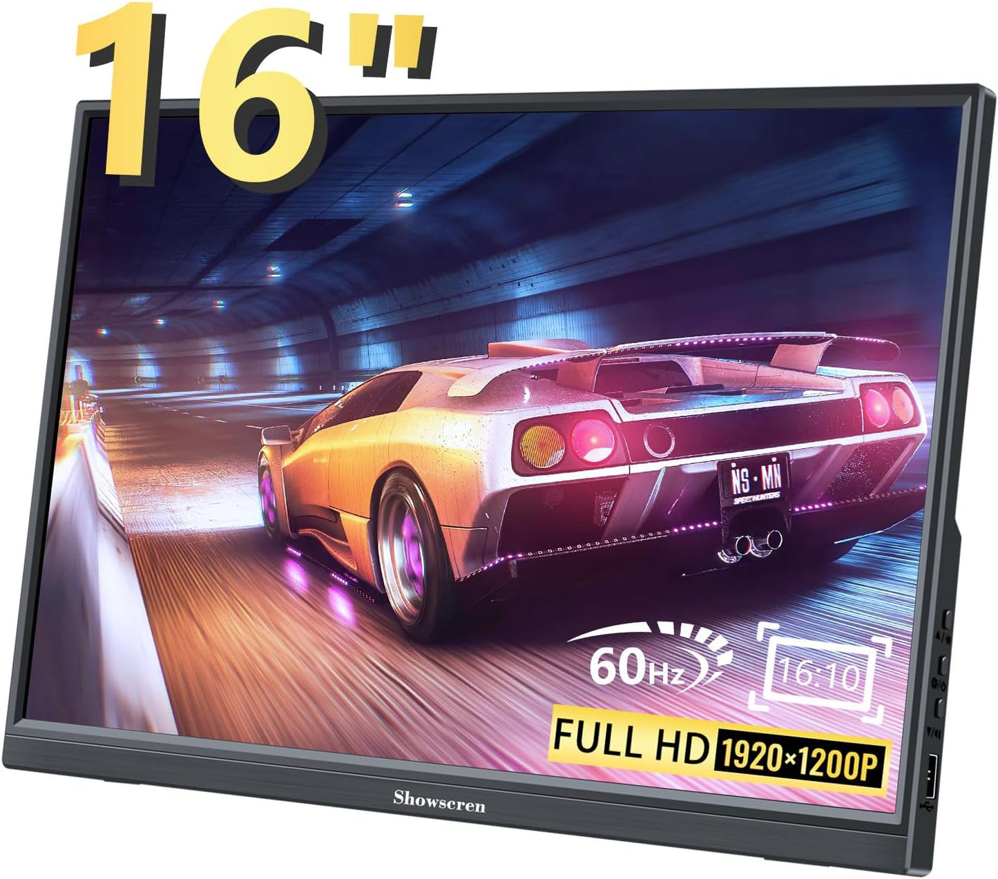 Portable Monitor 16 Inch 1920X1200P FHD Dual USB-C HDMI Travel Portable Monitor with Stand &Speakers, Eye Care IPS External Laptop Monitor for Computer/PC/Raspberry Pi/ PS5/Switch, Plug&Play