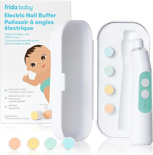 Frida Baby Electric Nail Trimmer, Safe + Easy Electric Nail File Baby Nail Clipper + Nail Trimmer Kit for Newborn, Toddler, or Children's Fingernails/Toenails, 4 Buffer Pads, LED Light, Storage Case