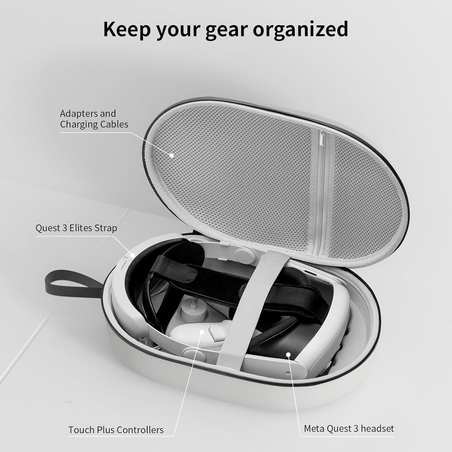 ANNAPRO Carrying Case for Meta Quest 3/Quest 2/Vision Pro, Compatible with Battery Elite Strap, Controllers and Other Accessories, Hard Shell Case and Superior Protection for Travel, Grey