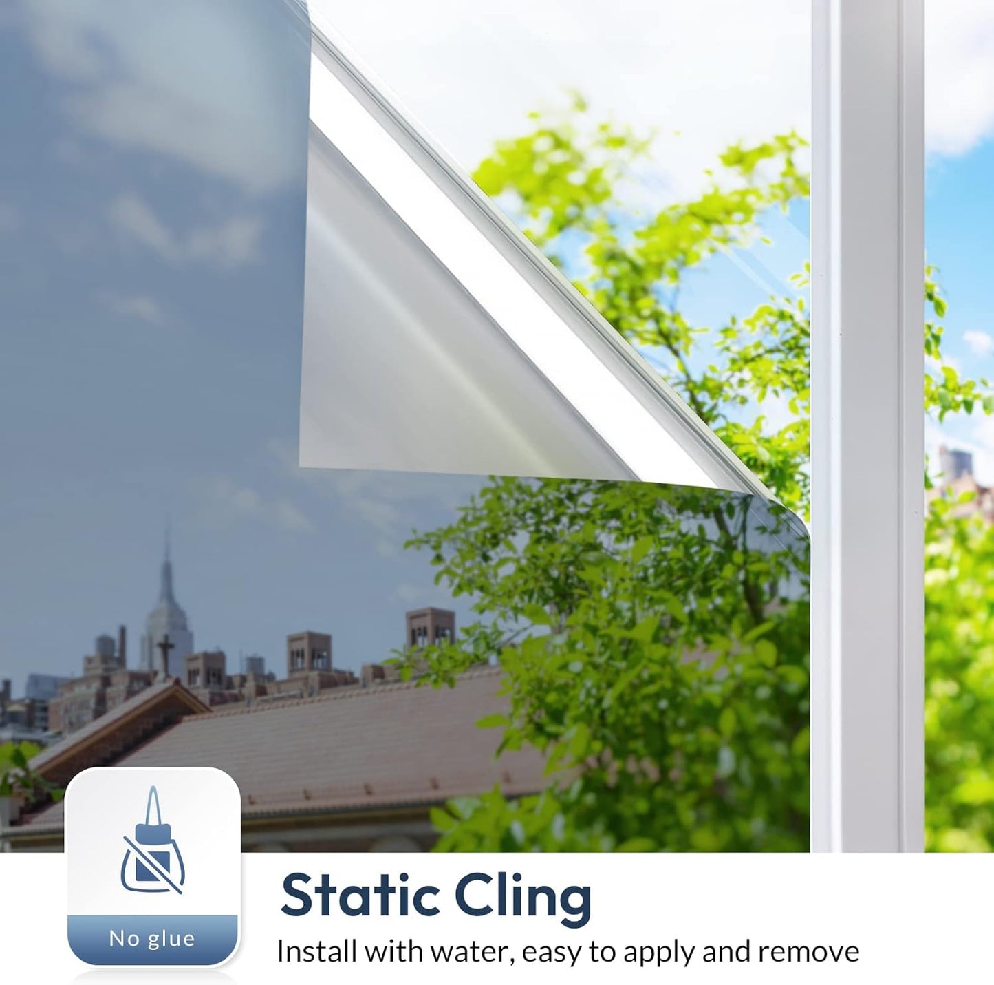 rabbitgoo Window Films for Privacy, Static Cling Frosted Glass Sticker, Non-Adhesive Privacy Film Sun Blocking Window Covering Frosting Vinyl Bathroom Sliding Glass Door, 44.5 x 200cm, Pure Frosted