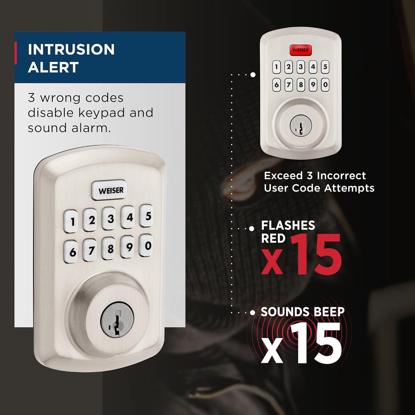 Weiser Powerbolt 3 Matte Black Keyless Entry Door Lock/Deadbolt Lock, 10-Button Keypad Door Lock with Auto Lock and 12-Month Battery Life, Electronic Door Locks for Front Door, Home Décor
