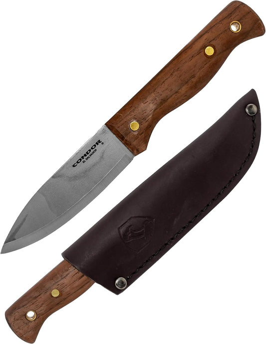 Condor Tool & Knife Bushlore 4.375-Inch Drop Point Blade, Handle with Leather Sheath, Plain