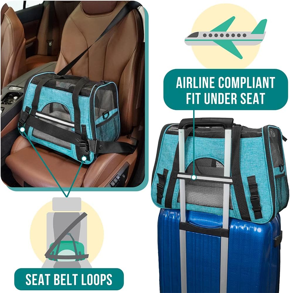Premium Airline Approved Soft-Sided Pet Travel Carrier by PetAmi | Ventilated, Comfortable Design with Safety Features | Perfect For Plane or Car | Ideal for Small to Medium Sized Cats, Dogs, and Pets