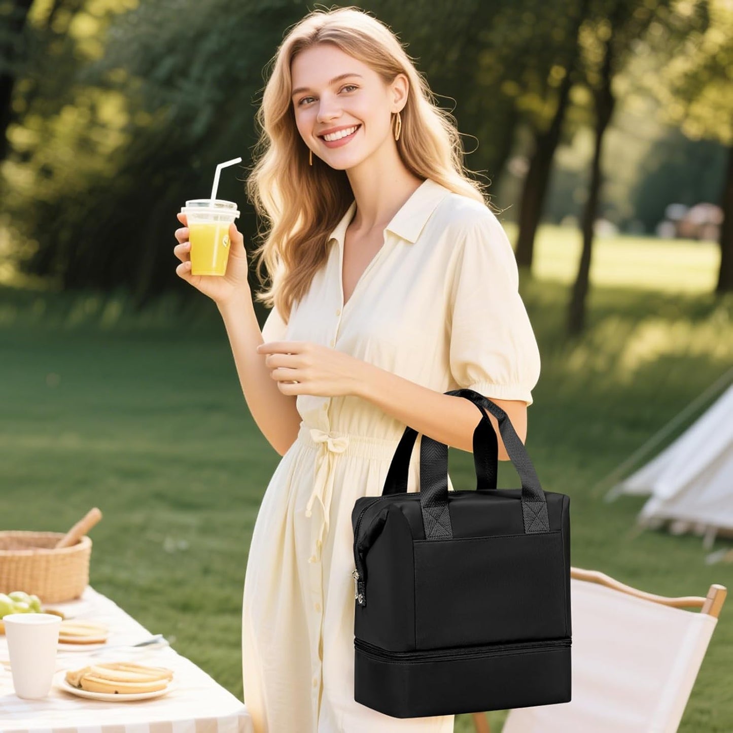 Lunch Bag Insulated Lunch Box Leakproof Lunch Tote Bags for Women Men,Portable Thermal Cooler Bag Lunch Containers with Shoulder Strap for Work, Family, Picnic, School, Outdoor,BBQ C2-Pinkpurple