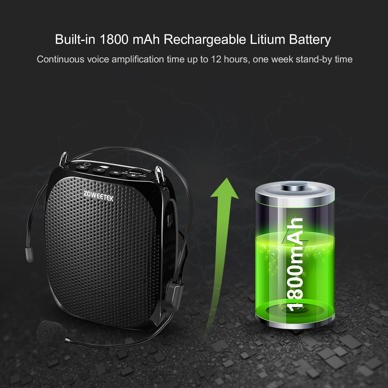 ZOWEETEK Voice Amplifier with Microphone Headset,1800mAh Rechargeable Portable Amplifier for Teachers, Tour Guide,Yoga,Fitness, Training, Meeting,Classroom